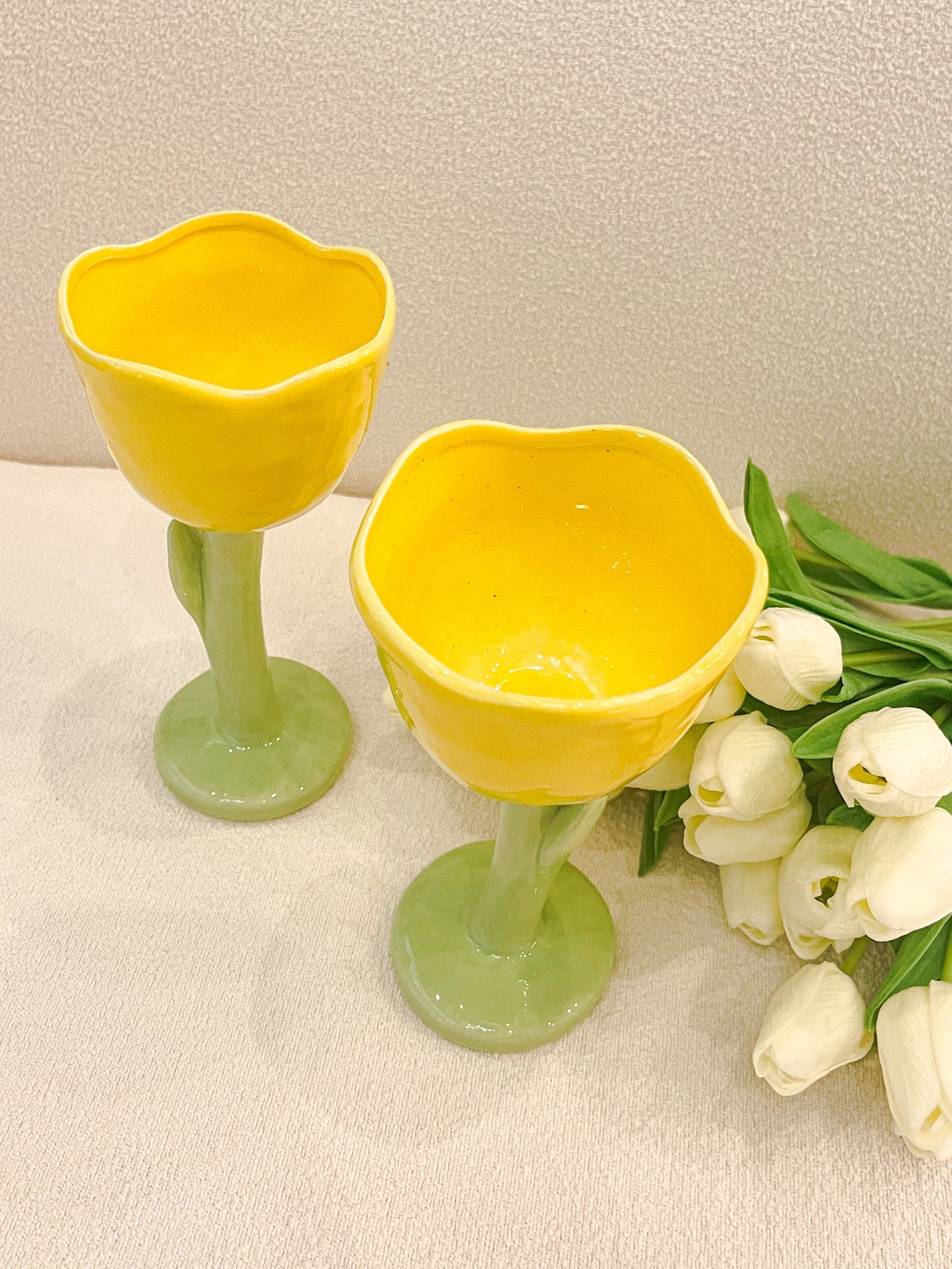 Ceramic Tulip Flower Cup in Yellow