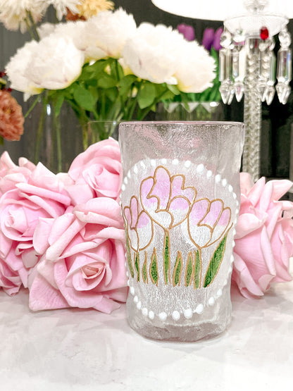 Summer Floral Glass Cup - Hand Painted