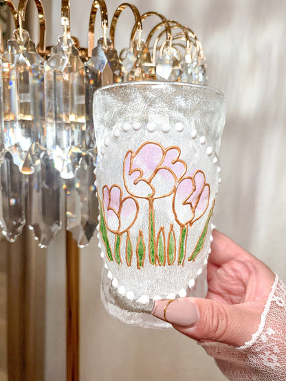 Summer Floral Glass Cup - Hand Painted